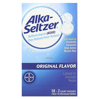 Alka-Seltzer, Aspirina regulada (AINE), Analgésico y reductor de la fiebre, Original, 58 sobres, (2 unidades) cada uno