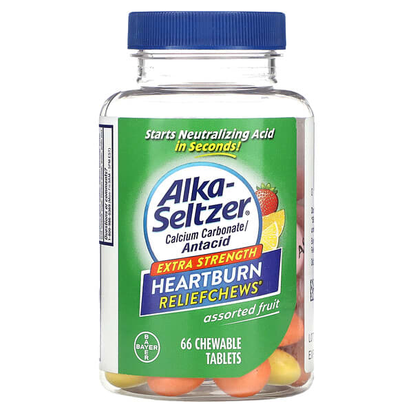 Alka-Seltzer, เม็ดเคี้ยวบรรเทาอาการแสบร้อนกลางอก สูตรเข้มข้นพิเศษ รสผลไม้รวม บรรจุเม็ดเคี้ยว 66 เม็ด