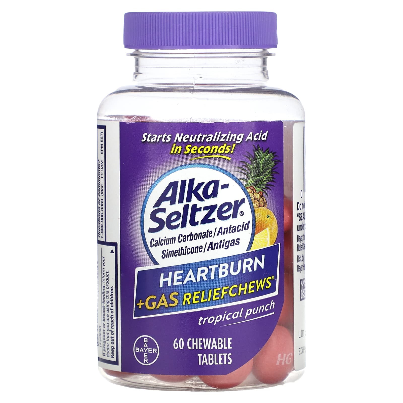 Alka-Seltzer, Heartburn + Gas Reliefchews, Tropical Punch, 60 Chewable ...