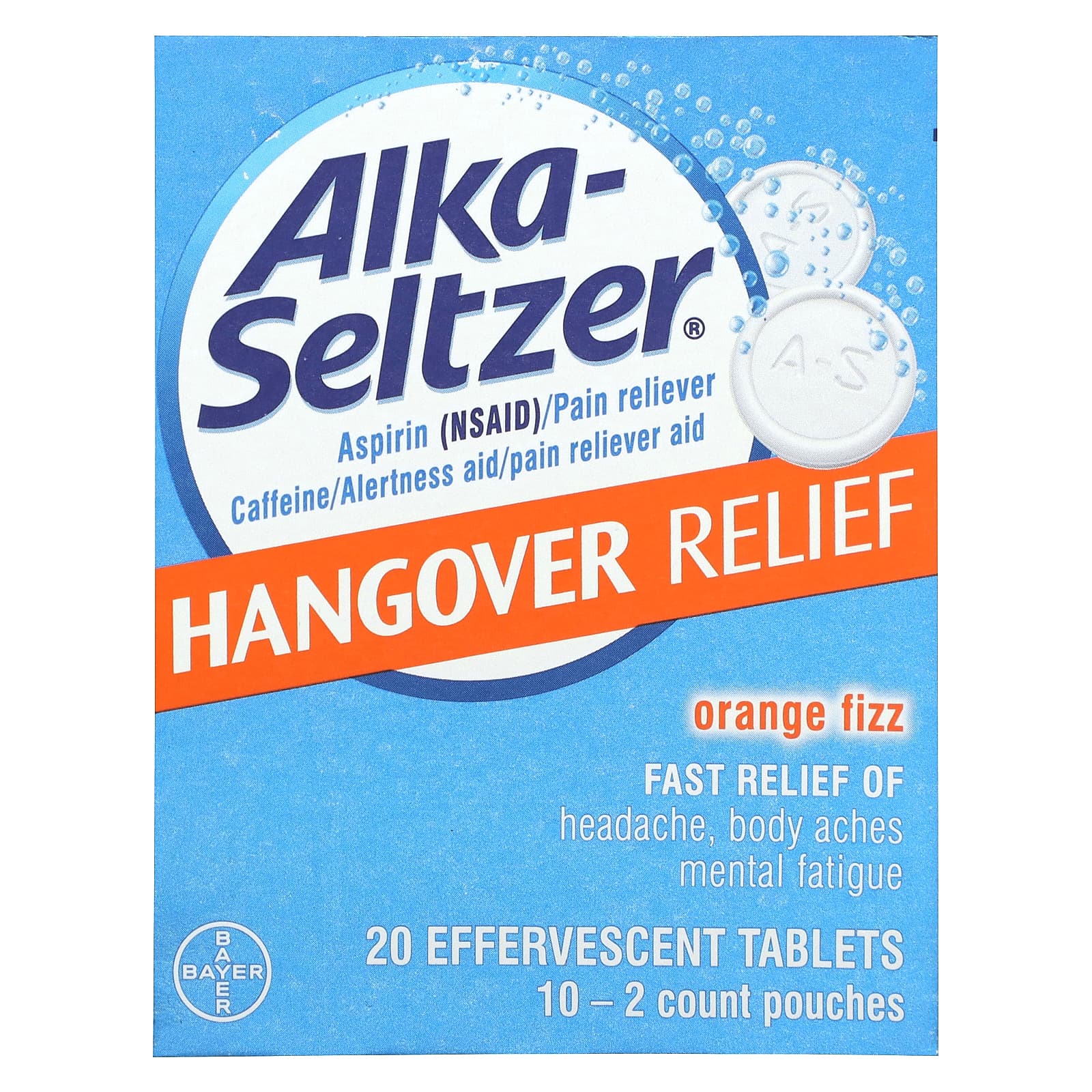 Alka Seltzer Hangover Relief Orange Fizz 10 Pouches 2 Effervescent