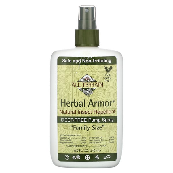 All Terrain, Herbal Armor（ハーバルアーマー）、天然虫よけディート不使用ポンプスプレー、240ml（8.0液量オンス）