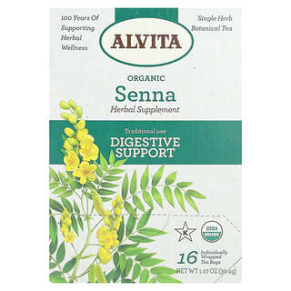 Alvita Teas, Té botánico de sen orgánico, Sin cafeína, 16 bolsitas de té en envoltorios individuales, 30,4 g (1,07 oz)