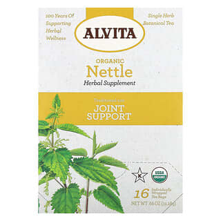 Alvita Teas, Té botánico orgánico, Ortiga, Sin cafeína, 16 bolsitas de té en envoltorios individuales, 19,28 g (0,68 oz)