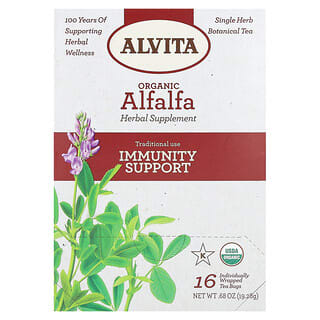 Alvita Teas, Chá Botânico de Alfafa Orgânica, Sem Cafeína, 16 Saquinhos de Chá Embalados Individualmente, 19,28 g (0,68 oz)