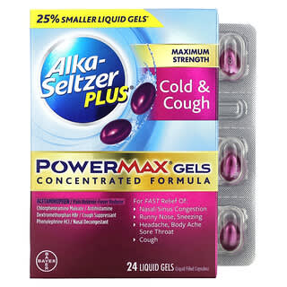 Alka-Seltzer Plus, 감기 및 기침 PowerMax 젤, 맥시멈 스트렝스, 액상 젤 24정