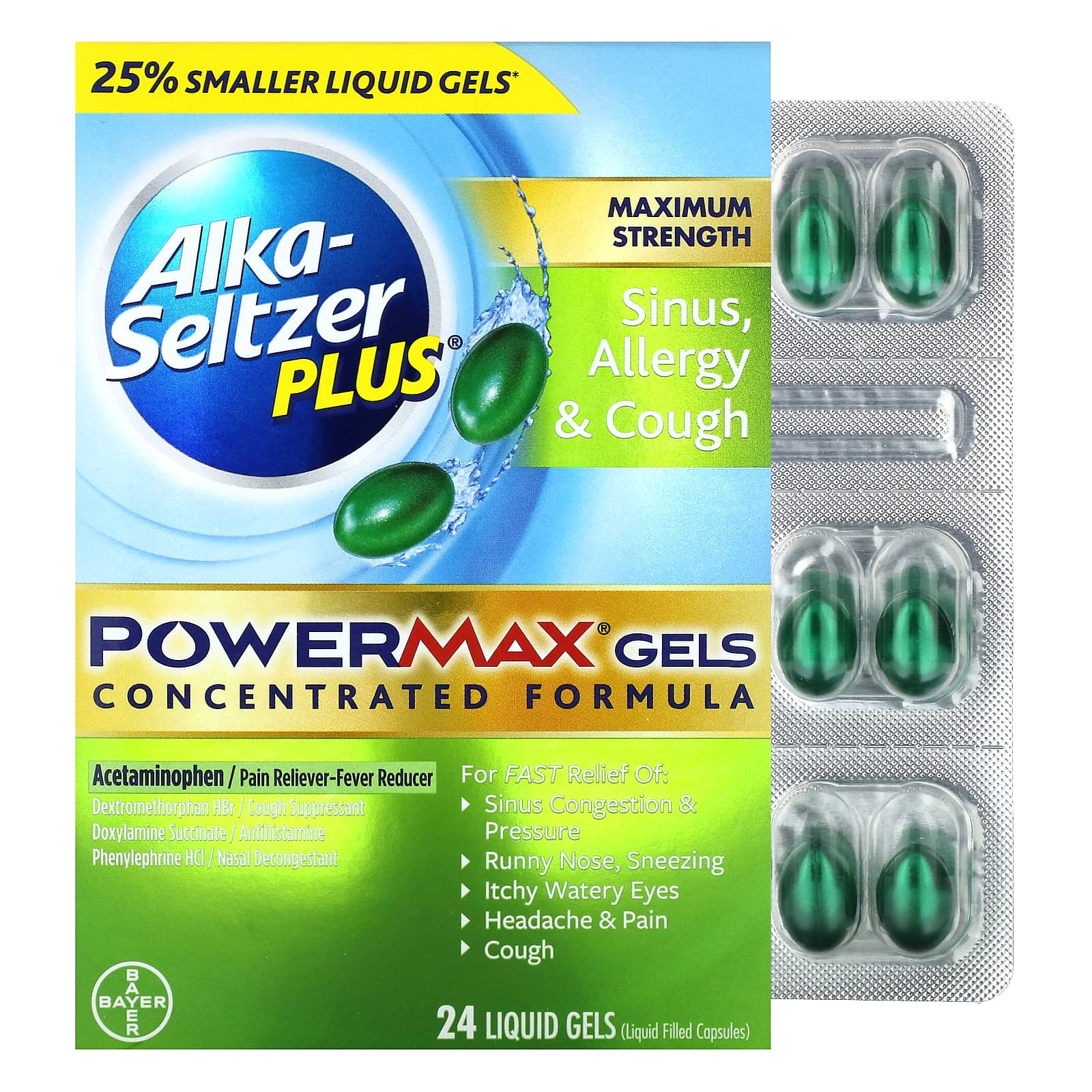 Alka-Seltzer Plus, Sinus, Allergy & Cough PowerMax Gels, Maximum ...