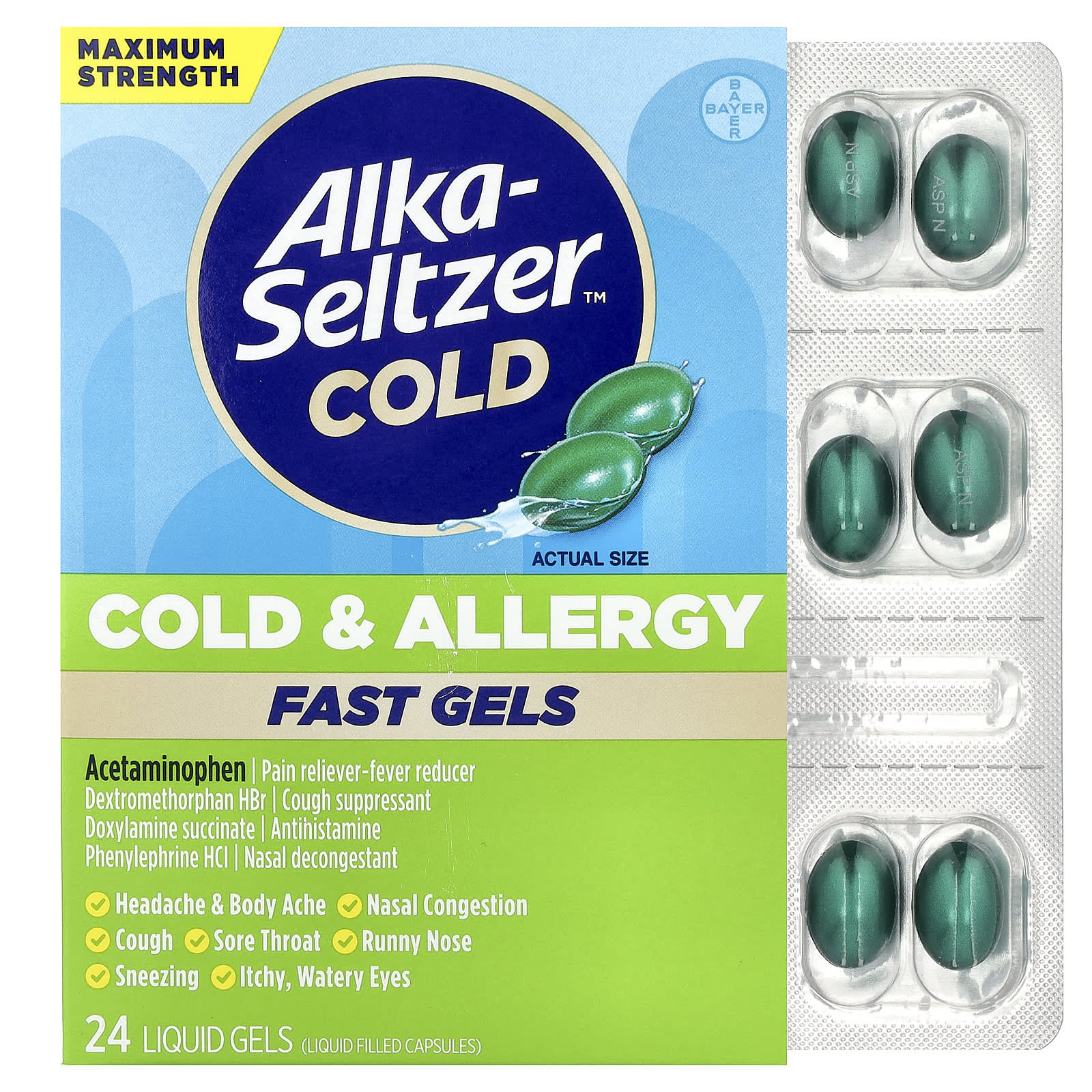 Cold & Allergy, Fast Gels, Maximum Strength, 24 Liquid Gels