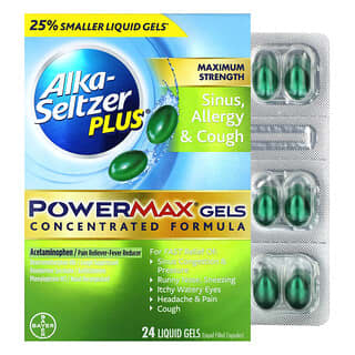 Alka-Seltzer Plus, 鼻竇、敏感和咳嗽 PowerMax 凝膠，特大強度，24 粒液體凝膠