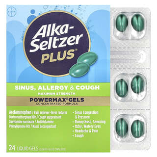 Alka-Seltzer Plus, Géis PowerMax para Sinusite, Alergia e Tosse, Força Máxima, 24 Géis Líquidos