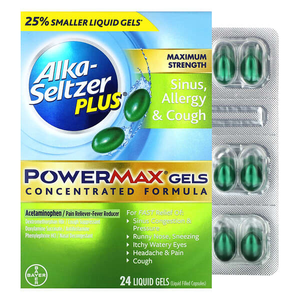 AlkaSeltzer Plus, Sinus, Allergy & Cough PowerMax Gels, Maximum