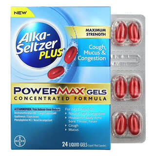 Alka-Seltzer Plus, 기침, 콧물 및 코막힘 PowerMax 젤, 맥시멈 스트렝스, 액상 젤 24정