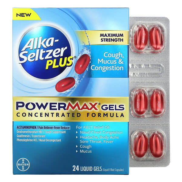 Alka-Seltzer Plus, เจล PowerMax บรรเทาอาการไอ มีเสมหะ มีเสมหะและของเหลวในช่องท้อง สูตรเข้มข้นสูงสุด 