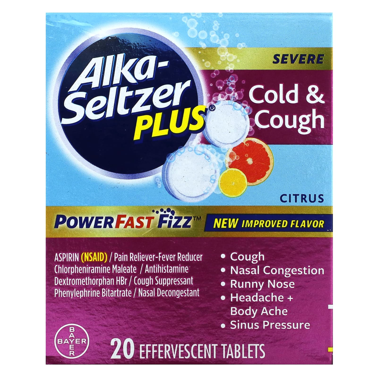 Alka-Seltzer Plus, Power Fast Fizz, Cough & Cold, Severe, Citrus, 20 ...