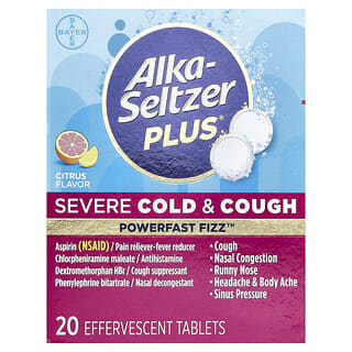 Alka-Seltzer Plus, Power Fast Fizz™, Tosse e raffreddore, Gravi, Agrumi, 20 compresse effervescenti
