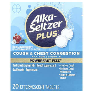 Alka-Seltzer Plus, Cough & Chest Congestion, Cool Blueberry Pomegranate, 20 Effervescent Tablets
