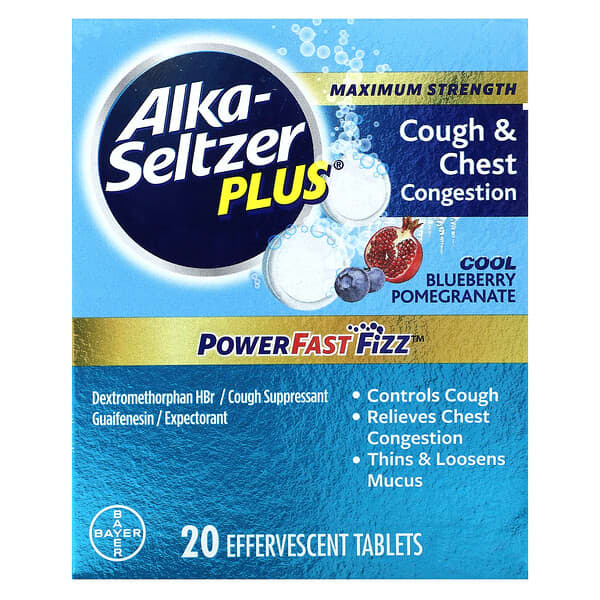 Alka-Seltzer Plus, บรรเทาอาการเจ็บหน้าอก แน่นหน้าอก รสบลูเบอร์รี่และทับทิม บรรจุเม็ดฟู่ 20 เม็ด