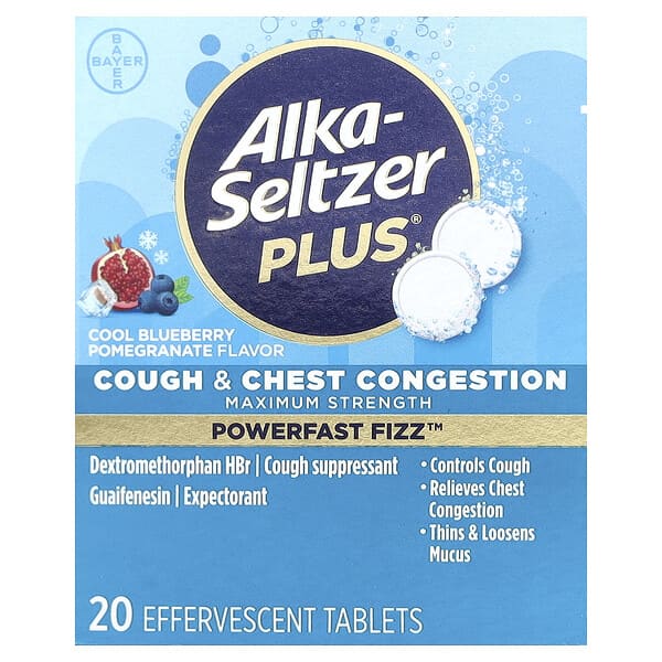 Alka-Seltzer Plus, Öksürük ve Göğüs Tıkanıklığı, Serin Yaban Mersini ve Nar, 20 Efervesan Tablet