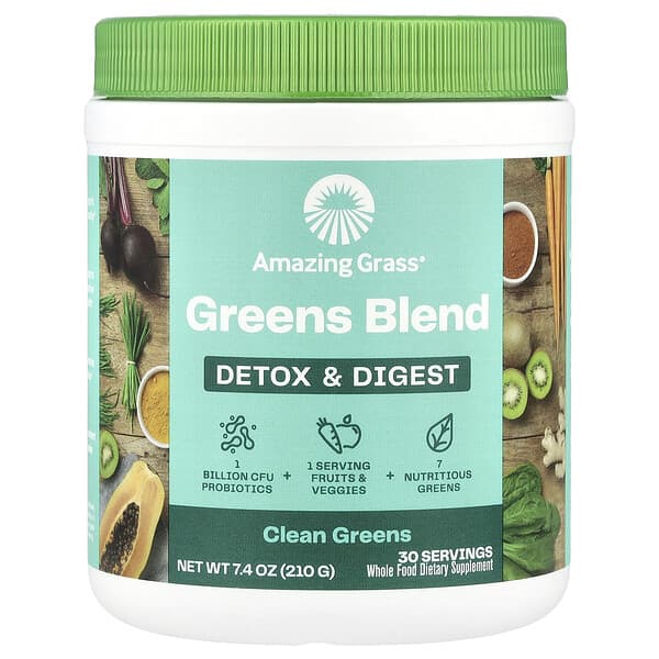 Amazing Grass, ส่วนผสม Greens สูตร Detox & Digest ผงผักใบเขียวสะอาด ขนาด 7.4 ออนซ์ (210 ก.)