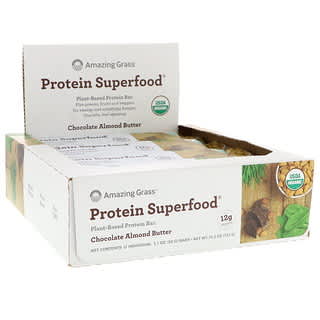 Amazing Grass, Protein SuperFood Bar, Chocolate Almond Butter, 12 bars, 2.1 oz (60 g) each