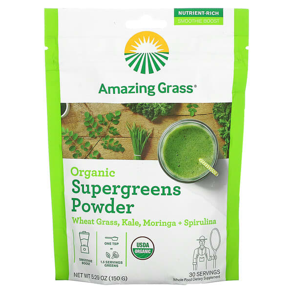 Amazing Grass‏, אבקת SuperGreens אורגנית, 150 גרם (5.29 אונקיות)