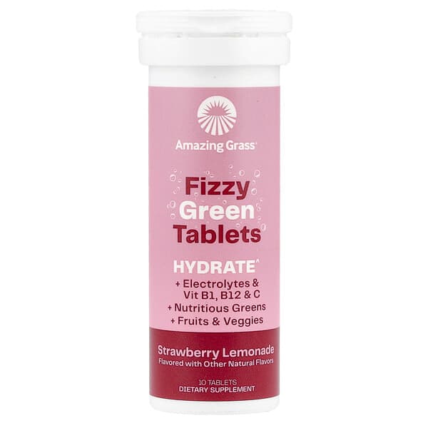 Fizzy Green Tablets, Hydrate, Strawberry Lemonade, 10 Tablets