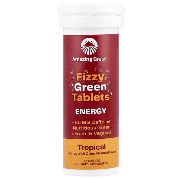 Fizzy Green Tablets, Energy, Tropical, 10 Tablets