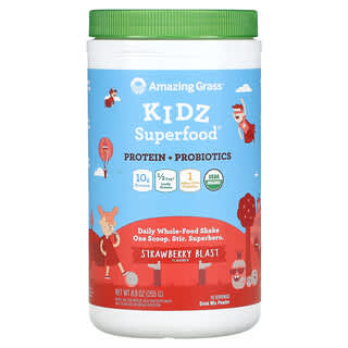Amazing Grass, Kidz Superfood, 단백질 + 프로바이오틱스, 스트로베리 블라스트, 255g(8.9oz)