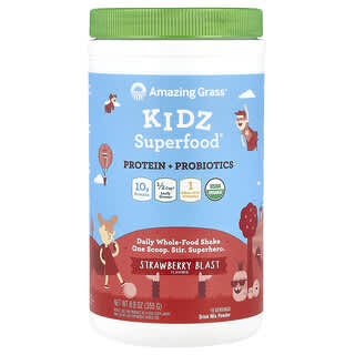 Amazing Grass, Kidz Süper Gıda, Protein + Probiyotikler, Çilek Patlaması, 8,9 oz (255 g)