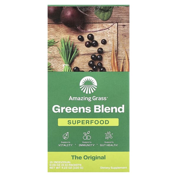 Amazing Grass Greens Blend Superfood, 15 Individual Packets, 0.28 oz (8 g) Each