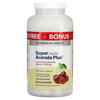 American Health, Super Chewable Acerola Plus, Natural Berry, 500 mg, 300 Wafers