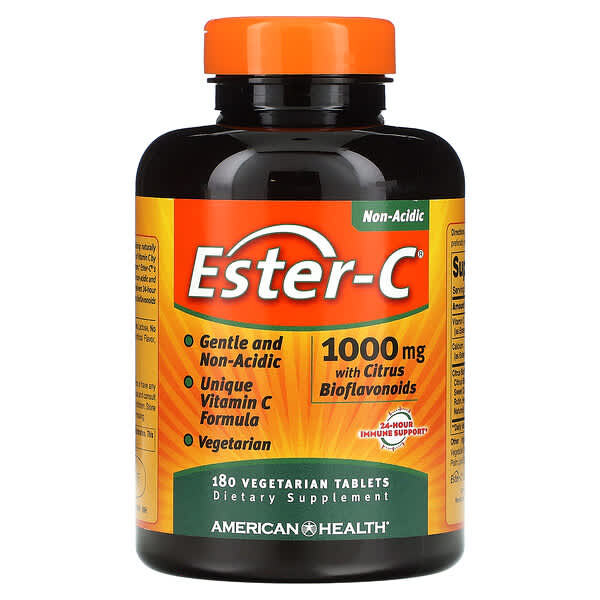 American Health‏, Ester-C עם ביופלבונואידים מפירות הדר, 1,000 מ"ג, 180 טבליות צמחיות