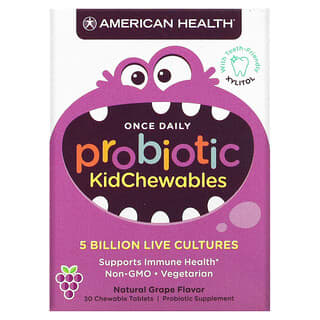 American Health, Probióticos KidChewables, Sabor Natural de Uva, 5 Bilhões de Culturas Vivas, 30 Comprimidos Mastigáveis