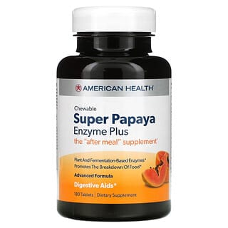 American Health, Super Papaya Enzyme Plus, жевательные таблетки с ферментами, папайя, 180 шт.