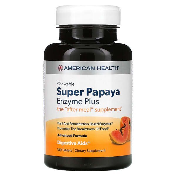 American Health, Super Papaya Enzyme Plus, Chewable, 180 Tablets