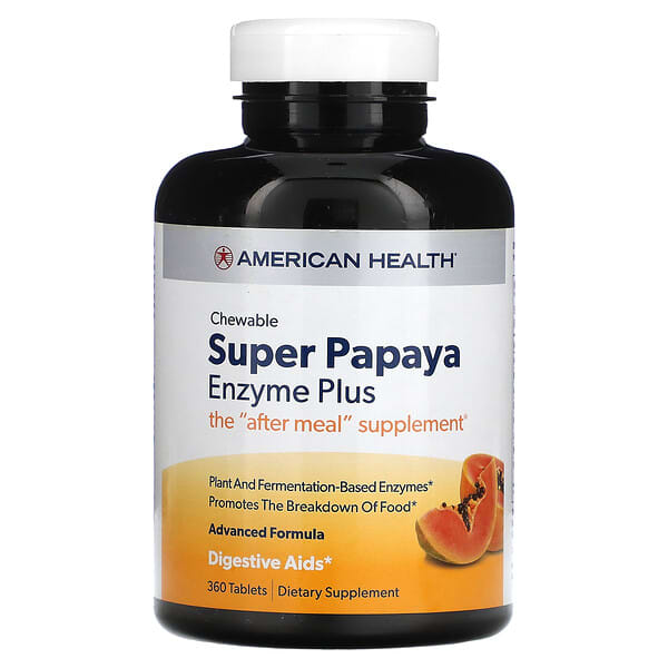 American Health, Chewable Super Papaya Enzyme Plus, Verdauungshilfe auf Enzymbasis mit Papaya zum Kauen, 360 Tabletten