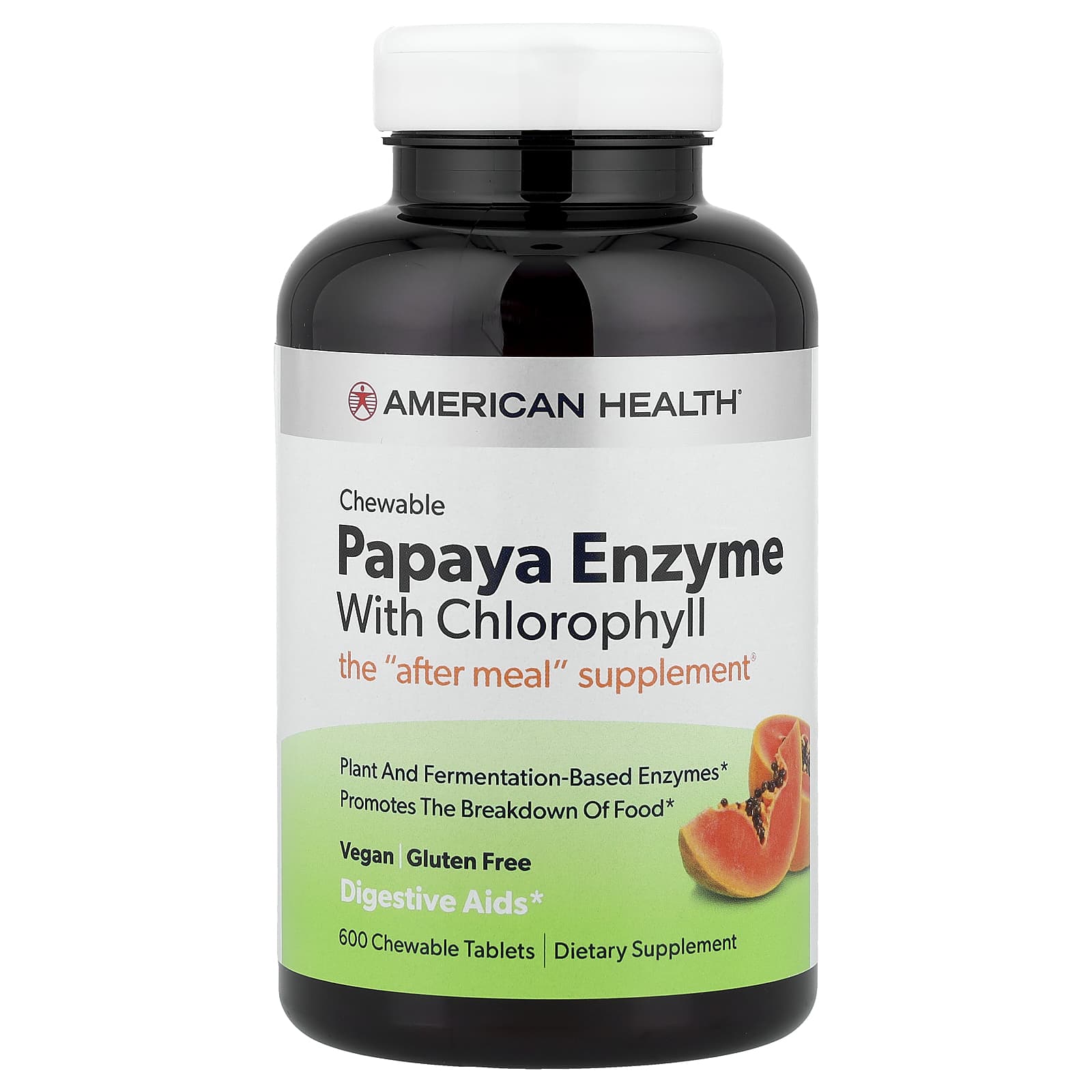 American Health Chewable Papaya Enzyme With Chlorophyll, 600 Chewable Tablets de American Health