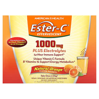 American Health‏, "Ester-C, תוסס, תפוז טבעי, 1,000 מ""ג, 21 שקיקים, 10 גרם (0.35 אונקיות) כל אחד"
