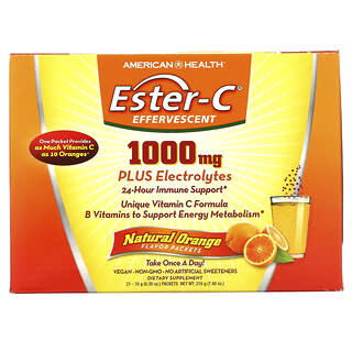 American Health (أميريكن هيلث)‏, أقراص فوارة Ester-C بنكهة البرتقال الطبيعية، 1,000 ملجم، 21 كيس، 0.35 أونصة للكيس الواحد (10 جم)