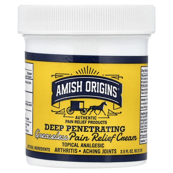 Amish Origins, 깊이 침투, 기름기 없는 통증 완화 크림, 99.22g(3.5fl oz)