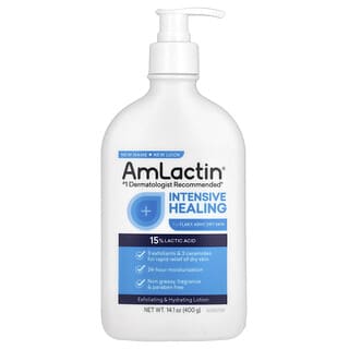 AmLactin, Интенсивное заживление, отшелушивающий и увлажняющий лосьон, без отдушек, 400 г (14,1 унции)