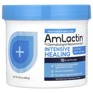 AmLactin, Crème apaisante, exfoliante et hydratante intense, Pour les peaux squameuses, ternes et sèches, 340 g