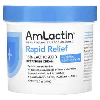AmLactin, Rapid Relief, 15% Lactic Acid Restoring Cream, Fragrance Free, 12 oz (340 g)