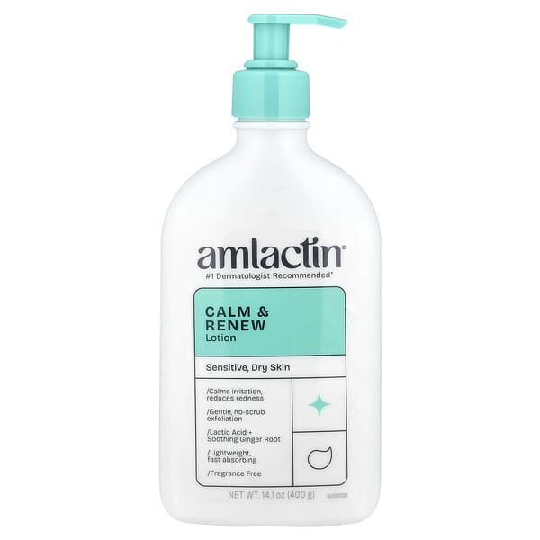 AmLactin, Calm & Renew Lotion, Sensitive, Dry Skin, Fragrance Free, 14.1 oz (400 g)