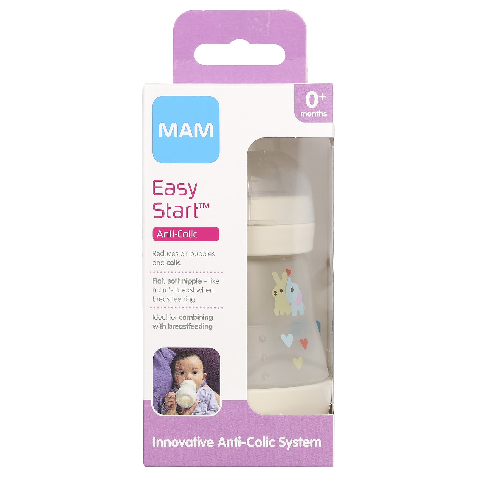 MAM Biberón Easy Start Anti-cólico A120, Biberón Antocólicos patentado con  Tetina de Silicona SkinSoftTM Ultra Suave, 8.8 fl oz, para Bebés a partir