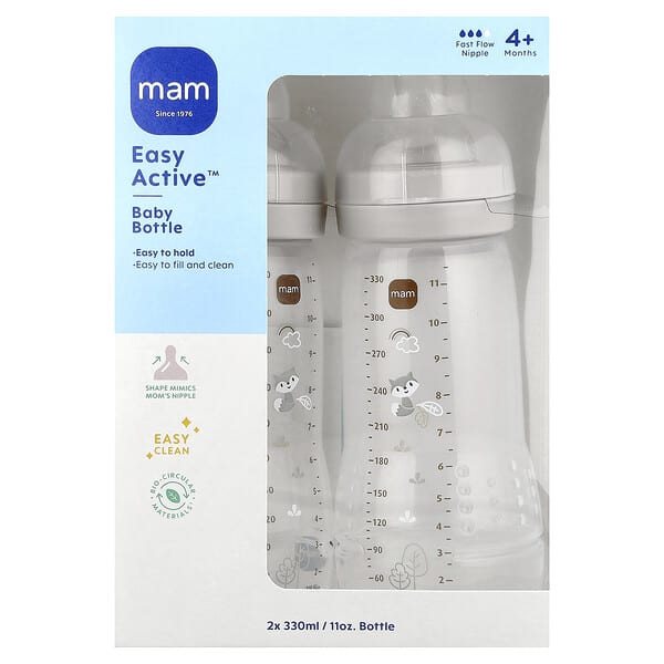 MAM, Easy Active, Babyfles, 4+ Maanden, 2 Stuks