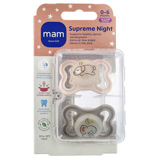 MAM, Supreme Night Fopspeen, 0-6 Maanden, Transparant, 2 Stuks