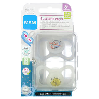 MAM‏, Supreme Night Pacifier, 6+ Months, Clear, 2 Count