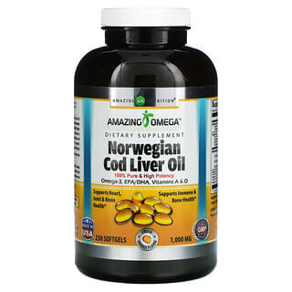 Amazing Nutrition, Aceite de hígado de bacalao noruego, Naranja fresca, 1000 mg, 250 cápsulas blandas