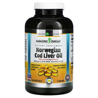 Amazing Nutrition, Aceite de hígado de bacalao noruego, Limón, 1000 mg, 250 cápsulas blandas