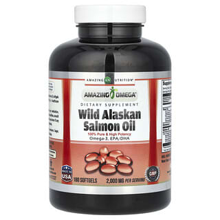 Amazing Nutrition, Óleo de Salmão Selvagem do Alasca, 2.000 mg, 180 Cápsulas Softgel